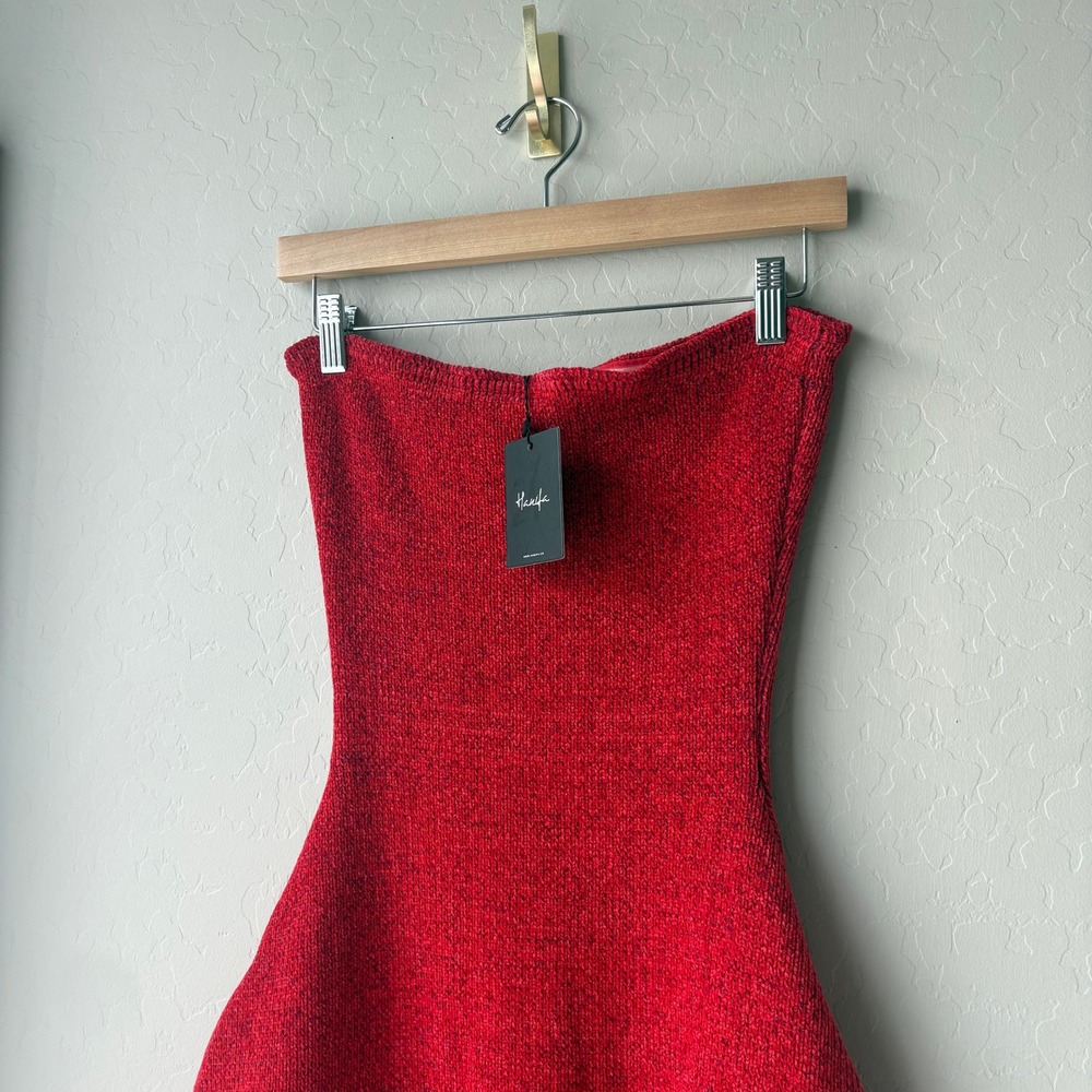 NEW Hanifa Cori Red Knit Strapless Structural Cocoon Maxi Dress Size Medium - Picture 3 of 8